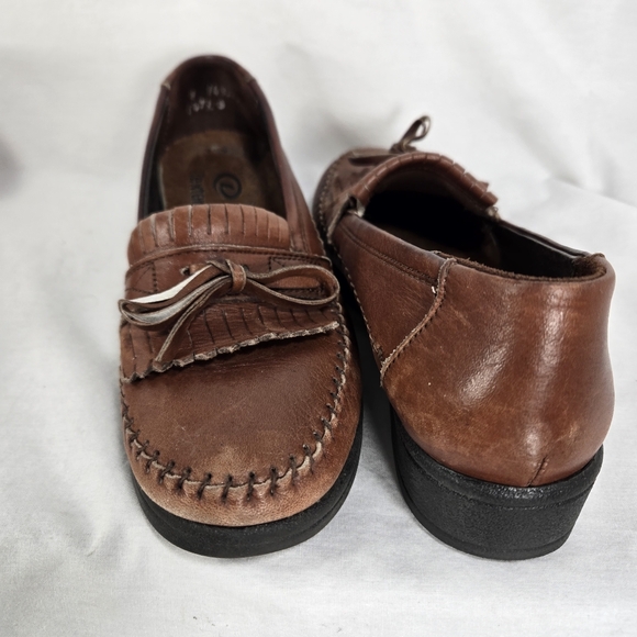 Dexter Loafer Brown Leather Shoe with Tassel Raised Wedge Heel Women's 7.5 N - Picture 5 of 10